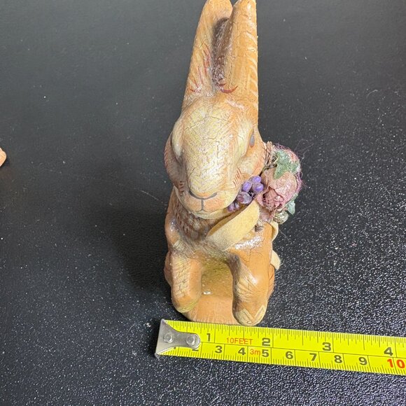 2 Vintage Hand Painted Lic. by brn Glitter Finish Whimsical Rabbits FARMHOUSE - Picture 9 of 10